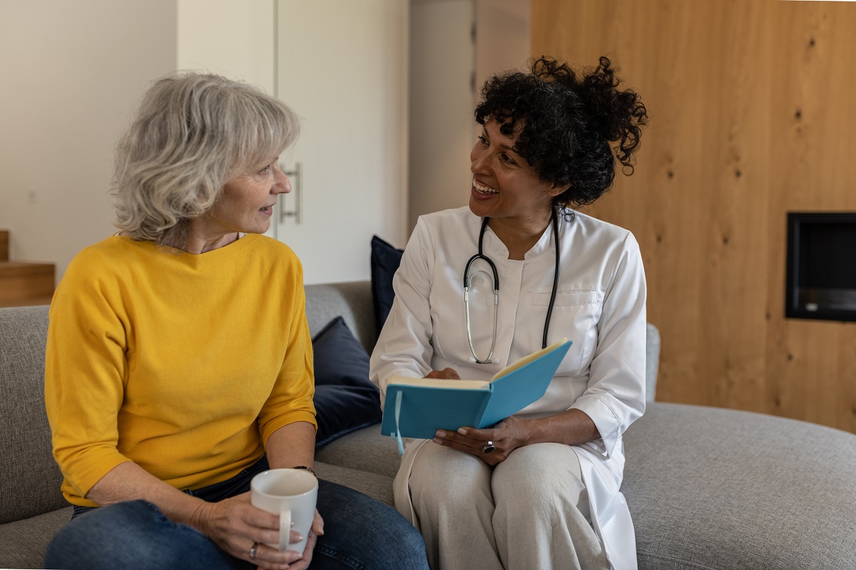 Visit of medical staff in uniform (nurse, doctor) to the patient at home